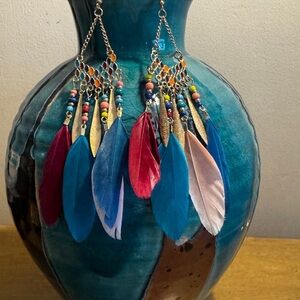 Colorful Feather Dangle Earrings